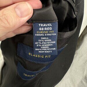 jacket blazer sport coat classic fit travel stretch wool black 48R